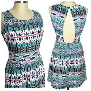 My Story Dress Womens Size M Multicolor Southwestern Print Open Back